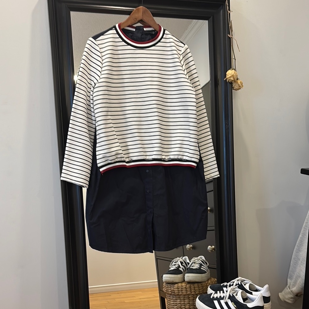 Striped Blue and White Long Sleeve Dress
